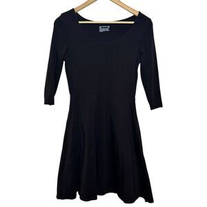 Pact Organic Cotton Black 3/4 Length Sleeves Scoop Neck Skater Dress  Pockets